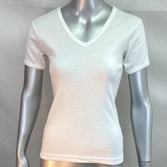 NWOT American Apparel "Baby Rib" Short Sleeve V-Neck T-Shirt in White - Picture 1 of 7